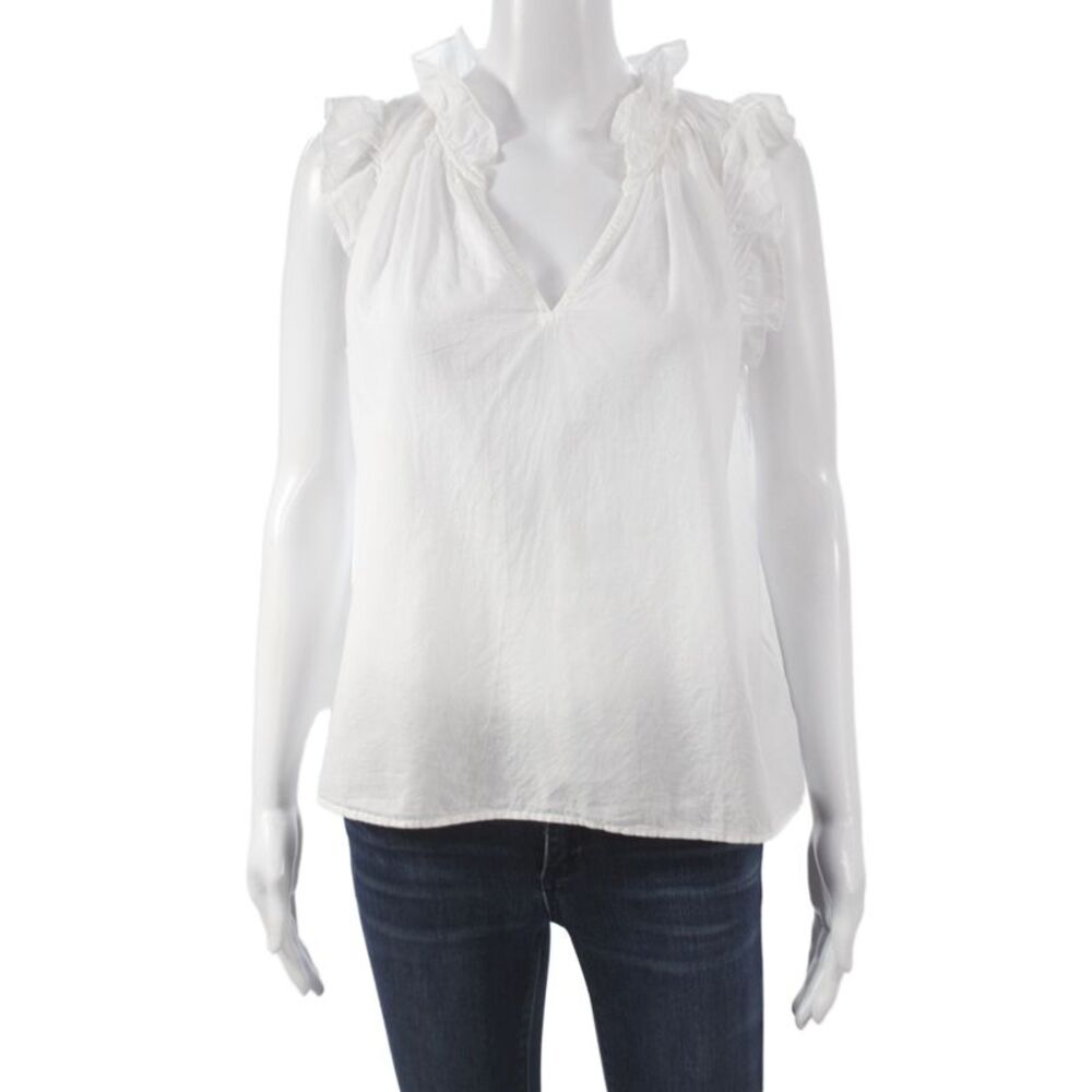 Xirena Womens White V Neck Sleeveless Basic Blouse 100% Cotton Size S